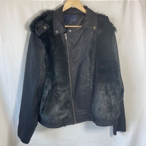 RACHEL Rachel Roy Milana Faux Leather/Faux Fur Plus Sz Moto Jacket Sz 2X - Picture 3 of 14